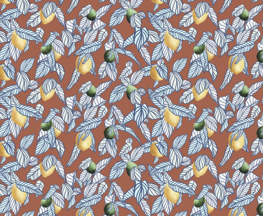 Lemons and Limes Terracotta Wallpaper